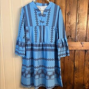 Blue and Navy Patterned Dress